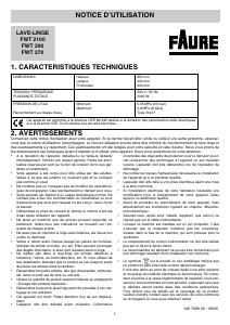 Mode d’emploi Faure FWT2100 Lave-linge