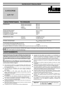 Mode d’emploi Faure LTV717 Lave-linge