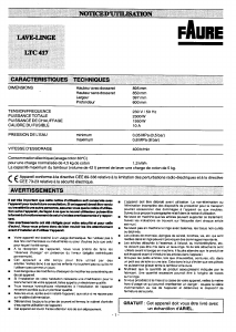 Mode d’emploi Faure LTC417 Lave-linge