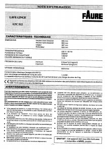 Mode d’emploi Faure LTC512 Lave-linge