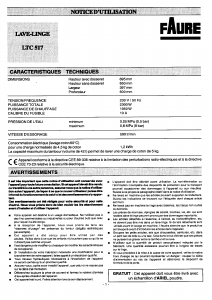 Mode d’emploi Faure LTC517 Lave-linge