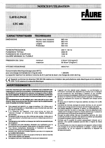 Mode d’emploi Faure LTC602 Lave-linge