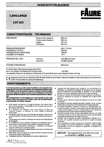 Mode d’emploi Faure LTC613 Lave-linge