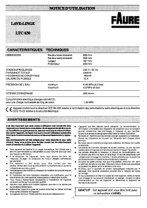 Mode d’emploi Faure LTC630 Lave-linge