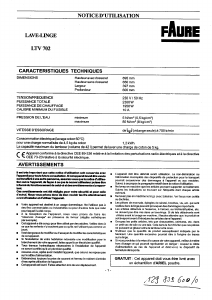 Mode d’emploi Faure LTV702 Lave-linge