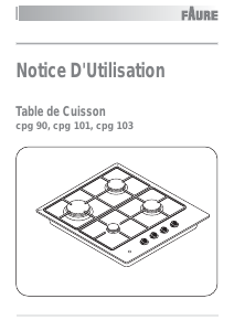 Mode d’emploi Faure CPG90W Table de cuisson