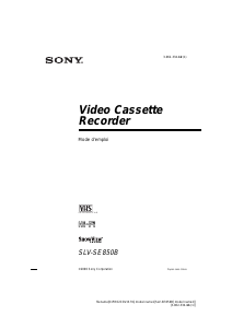 Mode d’emploi Sony SLV-SE850B Magnétoscope