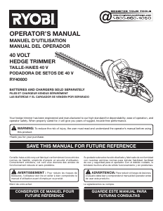 Manual de uso Ryobi RY40630 Tijeras cortasetos