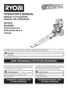 Manual Ryobi RY40480 Leaf Blower