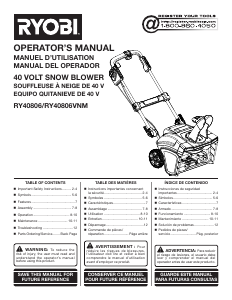 Manual de uso Ryobi RY40806 Soplador de nieve