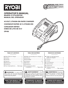 Manual Ryobi OP406A Battery Charger