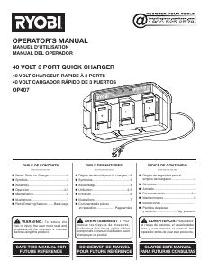 Mode d’emploi Ryobi OP407A Chargeur de batterie