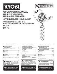 Mode d’emploi Ryobi RY40701 Tarière foreuse