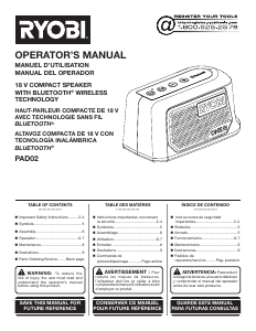 Manual de uso Ryobi PAD02B Altavoz