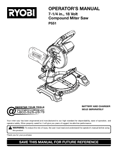Manual Ryobi P551 Mitre Saw