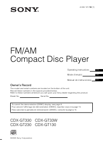 Manual Sony CDX-GT130 Car Radio