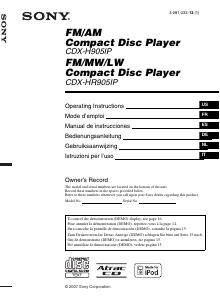 Mode d’emploi Sony CDX-HR905IP Autoradio