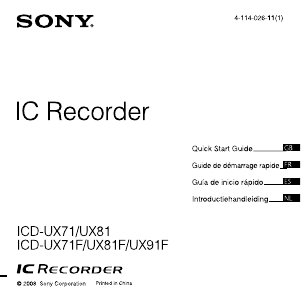 Mode d’emploi Sony ICD-UX91F Enregistreur numérique