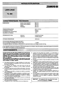 Mode d’emploi Zanussi TL404 Lave-linge