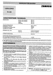 Mode d’emploi Zanussi TL422-1 Lave-linge