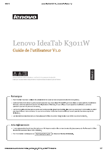 Mode d’emploi Lenovo IdeaTab K3011W Tablette