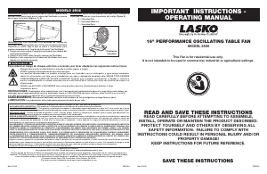 Manual de uso Lasko 2506 Performance Ventilador
