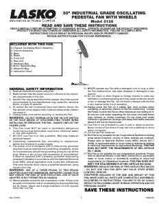 Manual de uso Lasko 3138 Ventilador