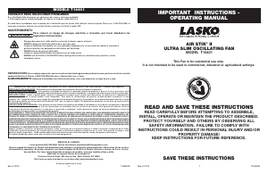 Manual de uso Lasko T14401 Air Stik Ventilador