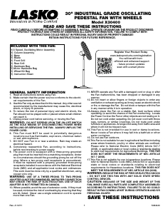 Manual Lasko X30400 Fan