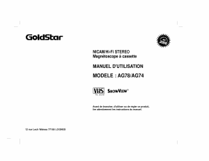 Mode d’emploi Goldstar AG74 Magnétoscope