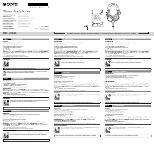 Mode d’emploi Sony MDR-ZX600 Casque