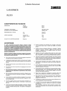 Manuale Zanussi FL 553 Lavatrice