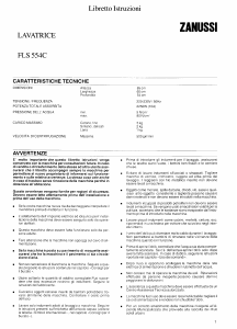 Manuale Zanussi FLS 554 C Lavatrice