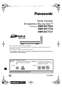 Mode d’emploi Panasonic DMR-BCT820 Lecteur de blu-ray