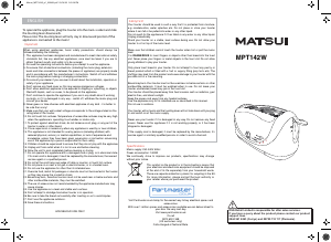 Handleiding Matsui MPT142W Broodrooster