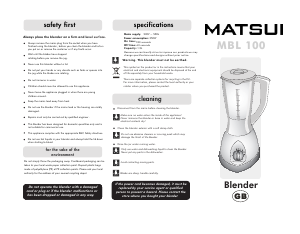 Manuale Matsui MBL100 Frullatore