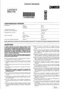 Manuale Zanussi SIRIO 32P Lavatrice