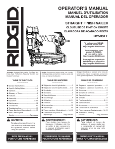 Mode d’emploi RIDGID R250SFE Cloueur