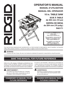 Manual de uso RIDGID R45171 Sierra de mesa