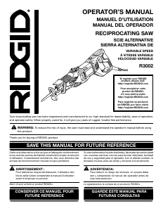 Manual RIDGID R3002 Reciprocating Saw