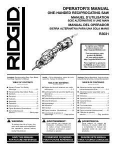 Manual RIDGID R3031 Reciprocating Saw