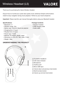 Manual Valore L5 Headphone