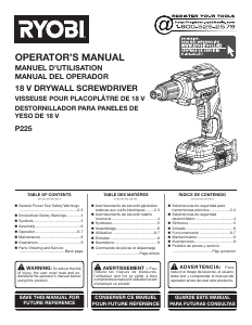 Mode d’emploi Ryobi P225 Visseuse