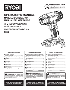 Manual Ryobi P263 Impact Wrench