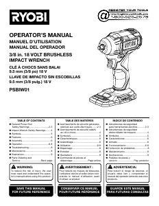 Mode d’emploi Ryobi PSBIW01B Visseuse à choc