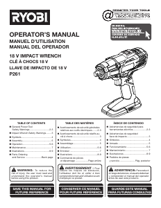 Mode d’emploi Ryobi P261 Visseuse à choc