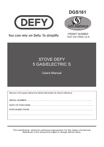 Manual Defy DGS161 Range