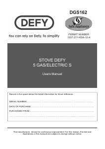 Handleiding Defy DGS162 Fornuis