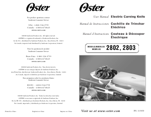 Manual de uso Oster 2802 Cuchillo eléctrico