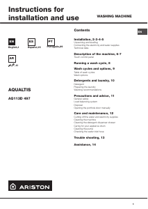 Manual de uso Ariston AQ113D 497 EX Aqualtis Lavadora